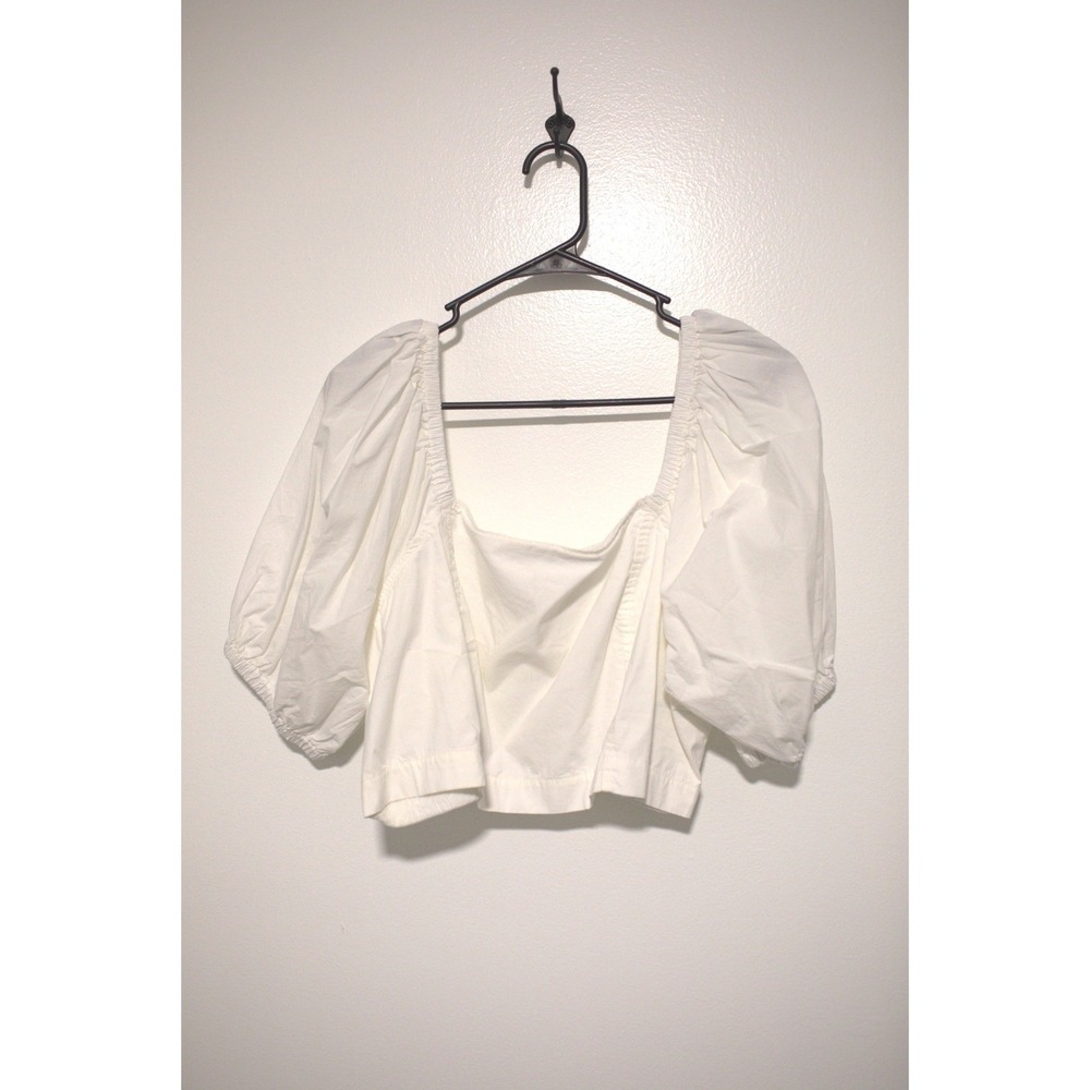 Aerie White Puff Sleeve Smocked Crop Top Square Neck Crop Blouse XL